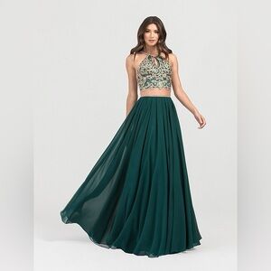 Moonlight Bridal Teal Embroidered Two-Piece Gown